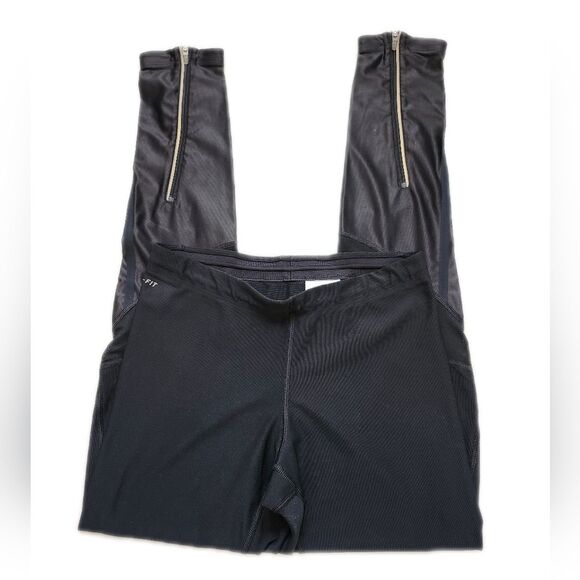 Nike Dri-Fit black running tights/leggings, faux leather calf, zip ankle, Small - Picture 2 of 12